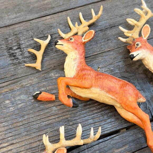 Vintage Lot of 6 Jumping Deer READ Whitetail Buck Ornaments Glitter Antlers - Picture 6 of 13